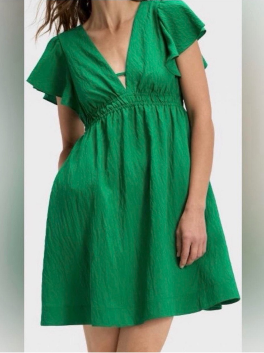 a new day Emerald Green V-Neck Flutter Sleeve Dress